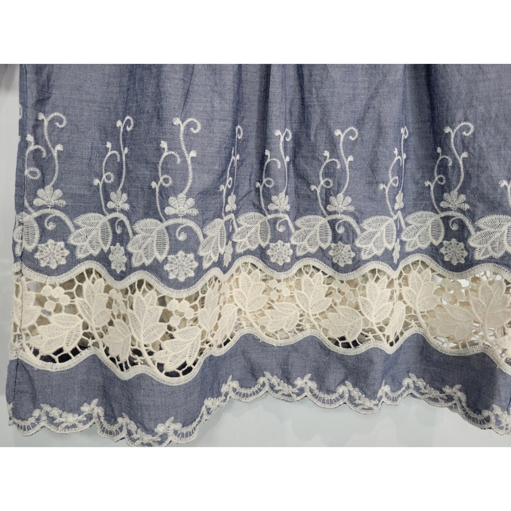 Kaktus Womens Off Shoulder‎ Bell Sleeve Embroidered Lace Trim Tunic Top L Cotton - Picture 2 of 7